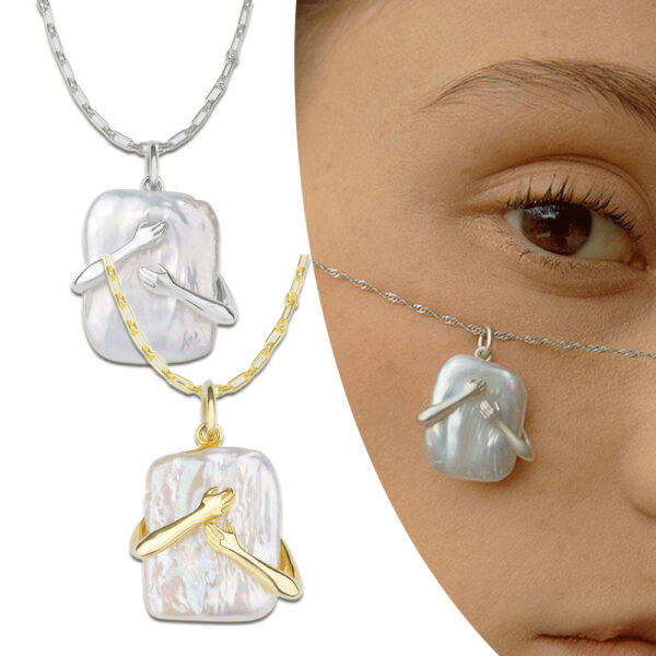 Unique Square Baroque Pearl Couple Pendant Necklace Valentines Day Lover Gift Party Jewelry - Image 2
