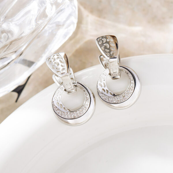 Luxury Hollow Round Moon Rose Gold Silver Color Drop Earrings For Women Micro-wax Inlay Natural Zircon Flower Bridal Wedding Daily Jewelry For Women - Image 8