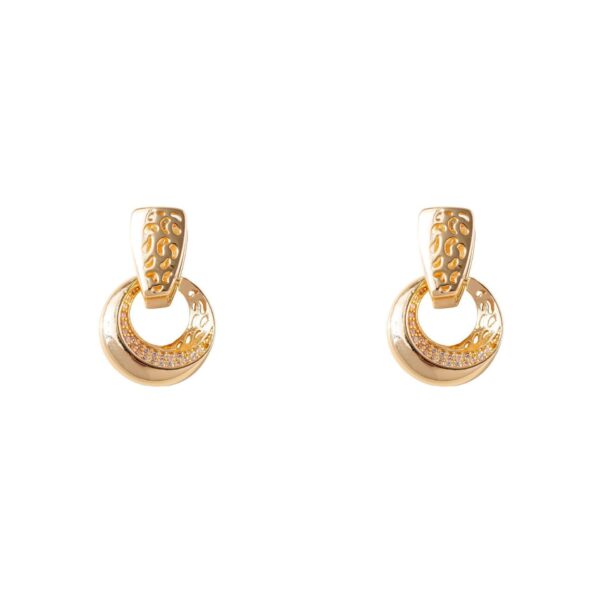 Luxury Hollow Round Moon Rose Gold Silver Color Drop Earrings For Women Micro-wax Inlay Natural Zircon Flower Bridal Wedding Daily Jewelry For Women - Image 7
