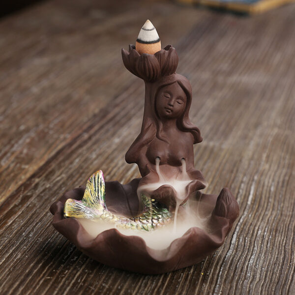 New Product Purple Sand Backflow Smoke Aromatherapy Stove Creative Mermaid Bath Tower Cigarette Backflow Incense Burner Decoration - Image 4