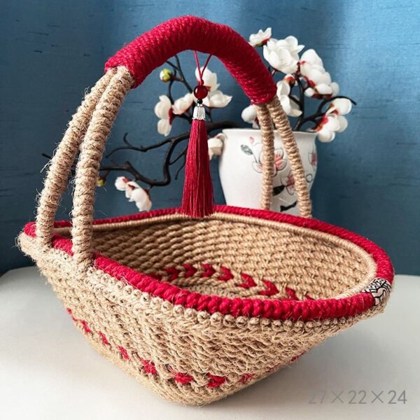 Living Room Twine Hand-woven Finished Product Xi Blue Fashion Hand-woven Retro National Wind Basket - Image 2