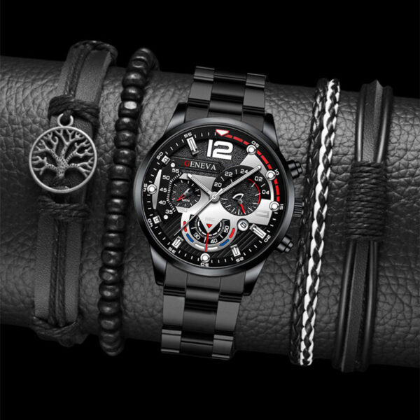 2pcs Men's New Popular Steel Strip Fashion Business Three Eye Quartz Watch Bracelet Set - Image 5