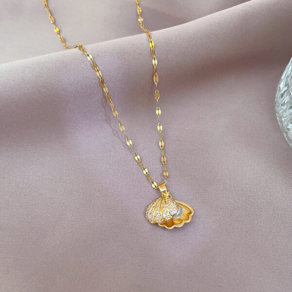 Shell Pearl Necklace With Rhinestones Female Zircon Temperament Personality Jewelry - Image 2