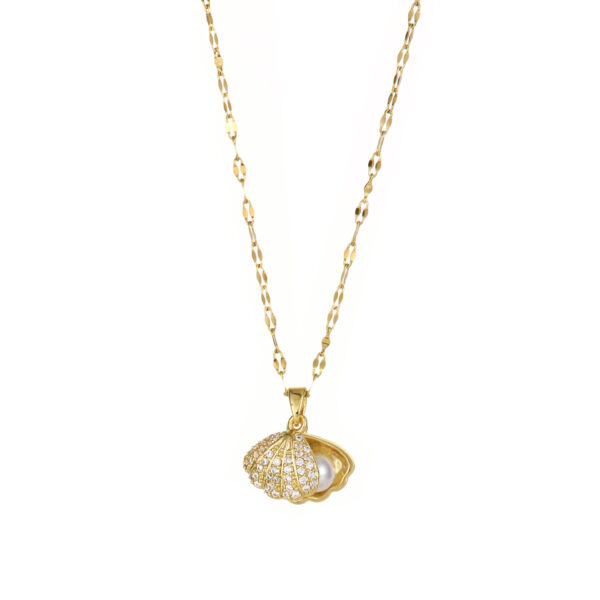 Shell Pearl Necklace With Rhinestones Female Zircon Temperament Personality Jewelry - Image 5