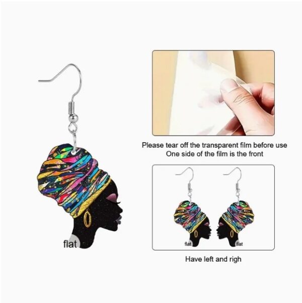 African Fashion Black Woman 2D Acrylic Portrait Earrings - Image 4