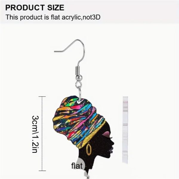 African Fashion Black Woman 2D Acrylic Portrait Earrings - Image 2