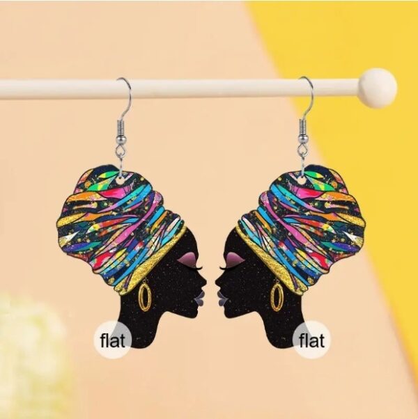 African Fashion Black Woman 2D Acrylic Portrait Earrings - Image 5