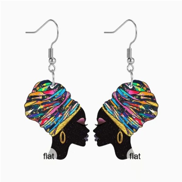 African Fashion Black Woman 2D Acrylic Portrait Earrings - Image 3