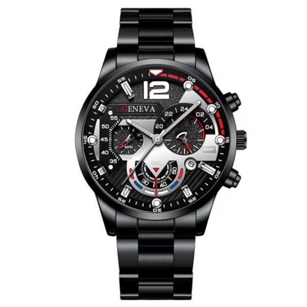 2pcs Men's New Popular Steel Strip Fashion Business Three Eye Quartz Watch Bracelet Set - Image 6